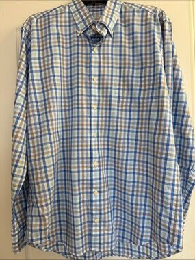 Peter Millar Blue & White Plaid Button-Down Shirt